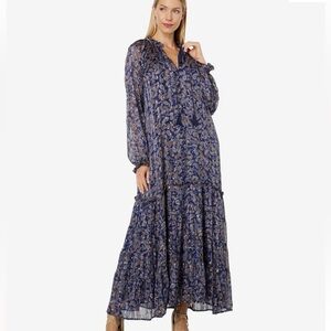 Lost + Wander WISH UPON Maxi DRESS navy gold paisley S